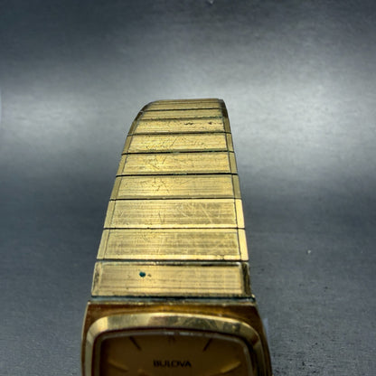Bulova Tank Watch Men 27mm Gold Dial Gold Tone Rectangle 92V11 Vintage PARTS5