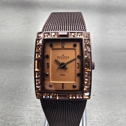 Skagen Denmark Watch Women 20mm Brown Dial Brown Tone Crystals 527XSMMT New Batt0