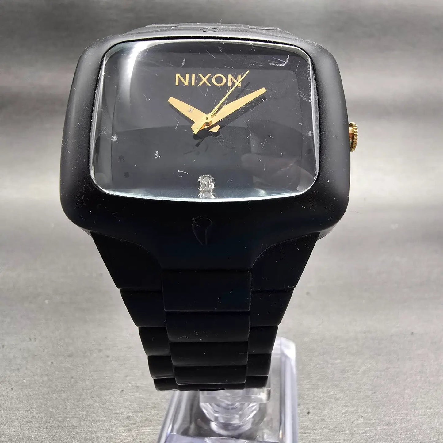 Nixon Rubber Player Watch Men 45mm Black Dial Black Tone Rectangle New Batt5