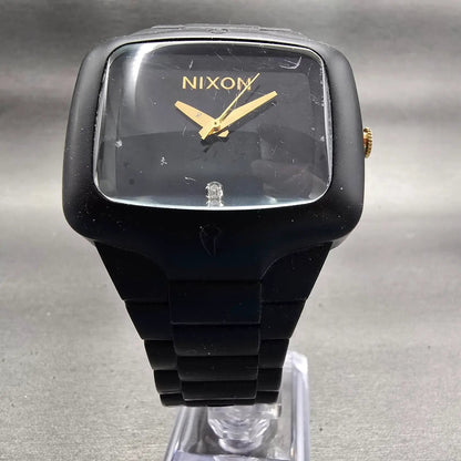 Nixon Rubber Player Watch Men 45mm Black Dial Black Tone Rectangle New Batt5