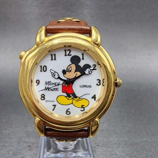 Lorus Mickey Mouse 36mm Watch Men White Dial Gold Tone V52t-x001 New Battery