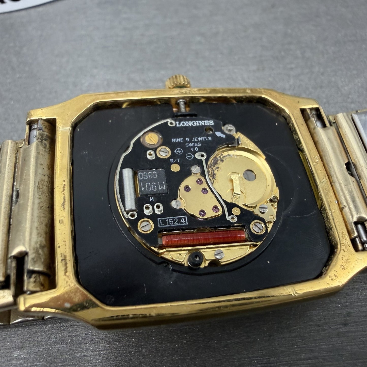 Longines Tank Watch Men 28mm Gold Dial Gold Tone Octagon Date L.7.985.2 PARTS12
