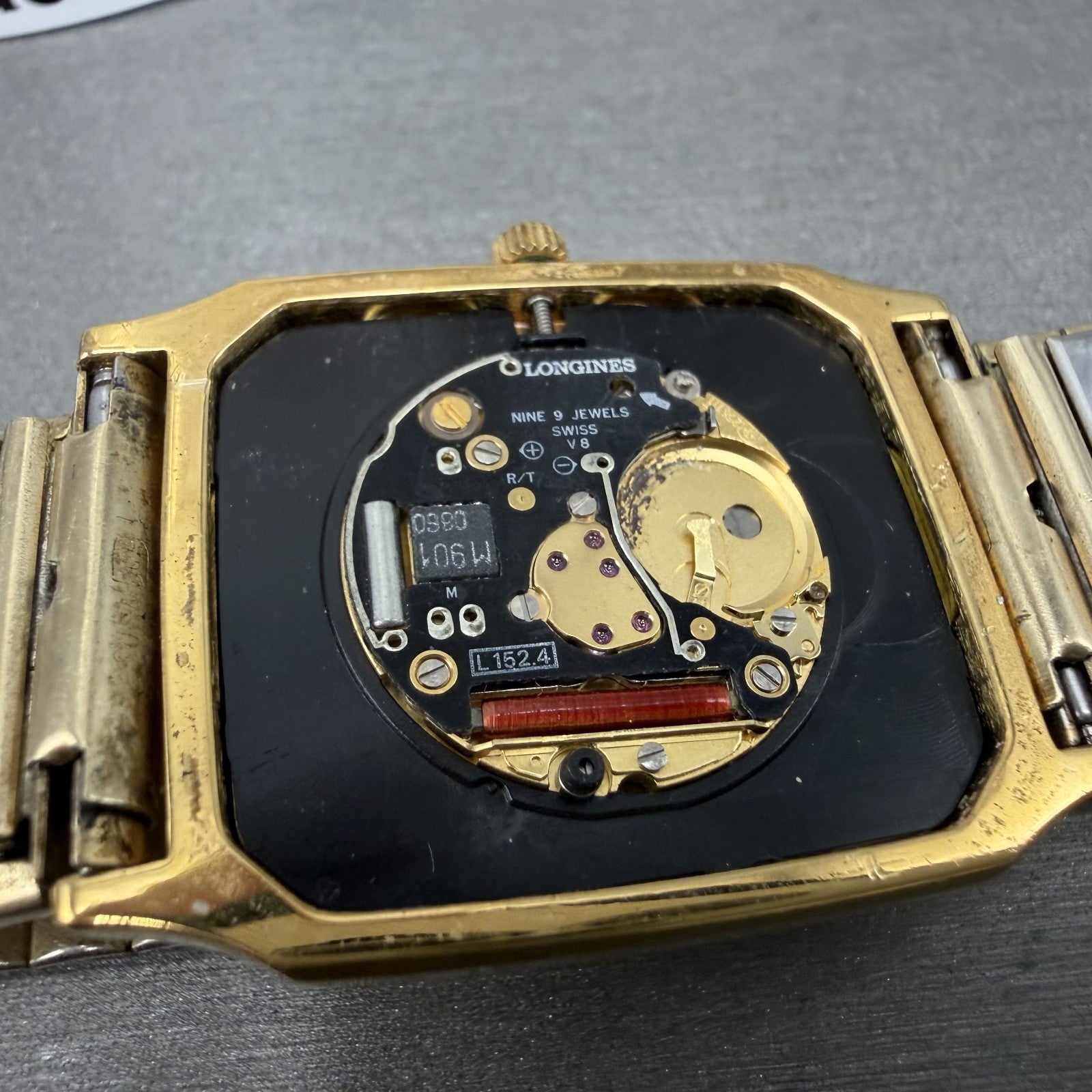 Longines Tank Watch Men 28mm Gold Dial Gold Tone Octagon Date L.7.985.2 PARTS12