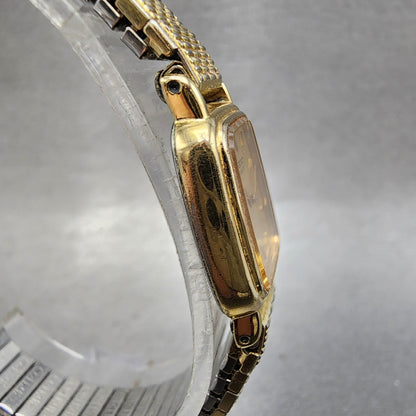 Seiko Watch Women 17mm Champagne Dial Gold Tone Rectangle 2y005b49 New Battery3