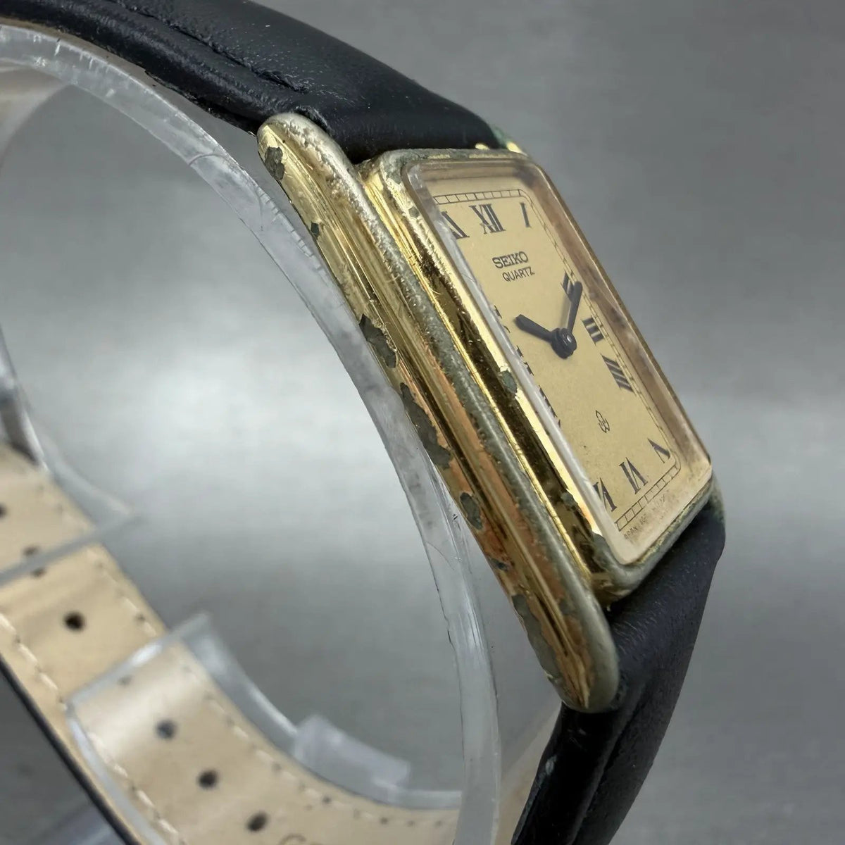 Seiko Tank Watch Women 20mm Champagne Dial Gold Tone 1400-5790 New Battery ABC3