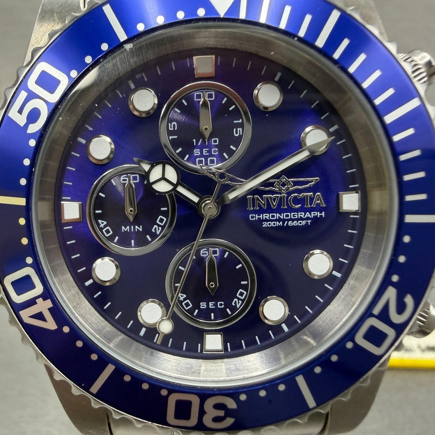 Invitca Pro Diver Chronograph Watch Men 43mm Blue Dial Steel 1769 Round New batt2