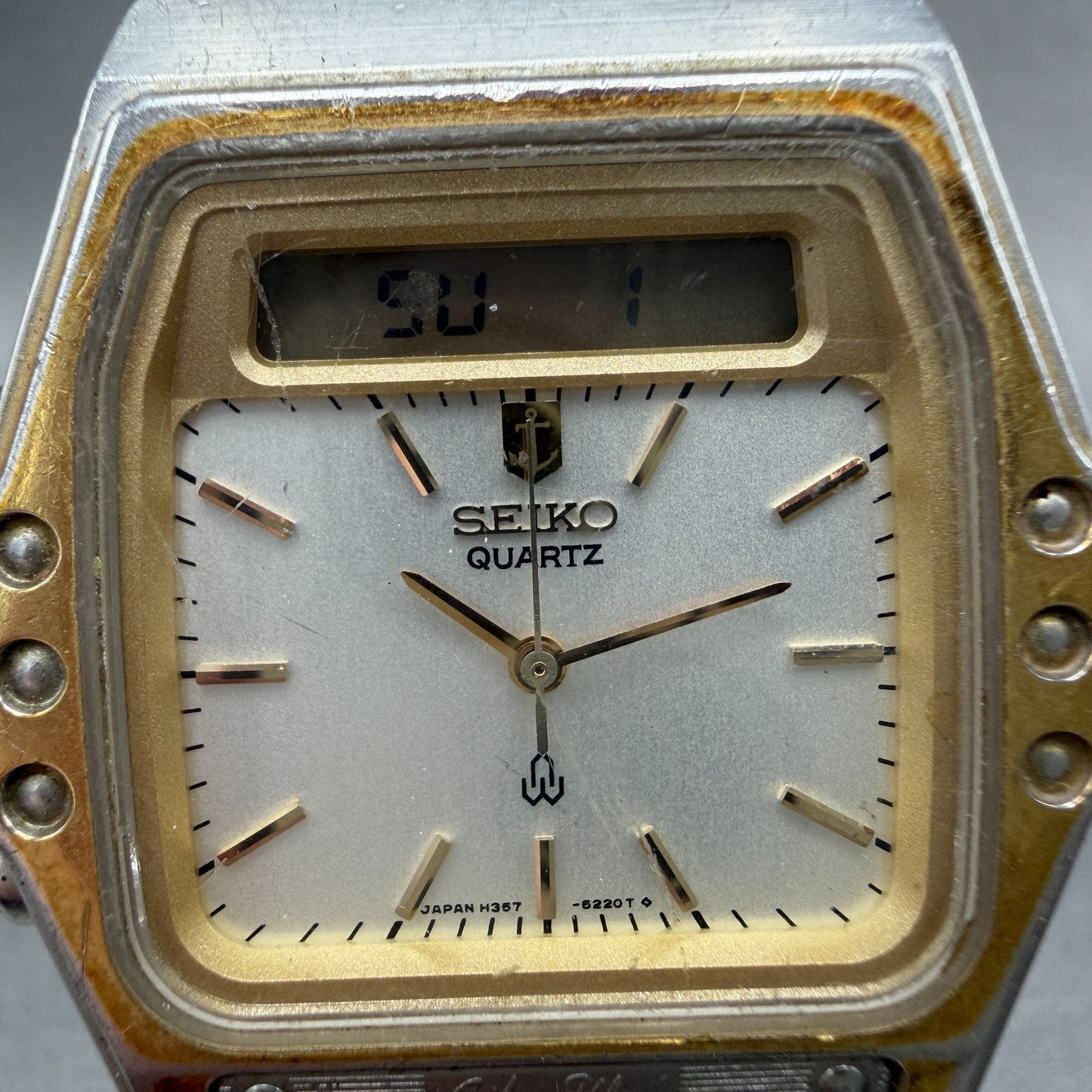 Seiko Analog Digital Watch Men 35mm Silver Dal Two Tone H357-5140 PARTS Vintage2