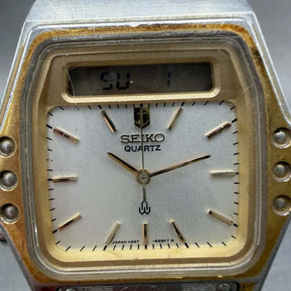 Seiko Analog Digital Watch Men 35mm Silver Dal Two Tone H357-5140 PARTS Vintage2