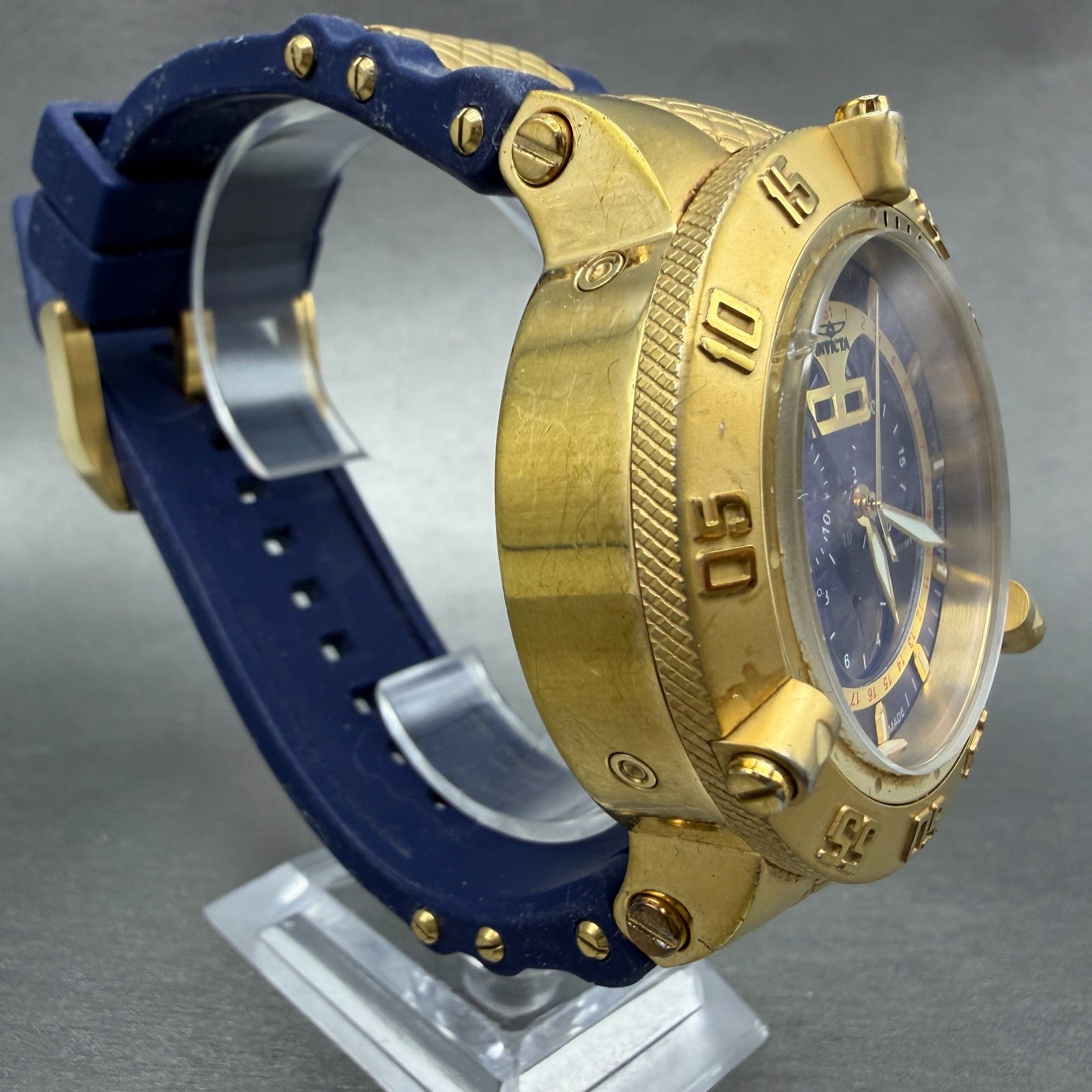 Invicta Sub Aqua Triple Calendar Watch Men 50mm Blue Dial Gold Tone 5698 PARTS4