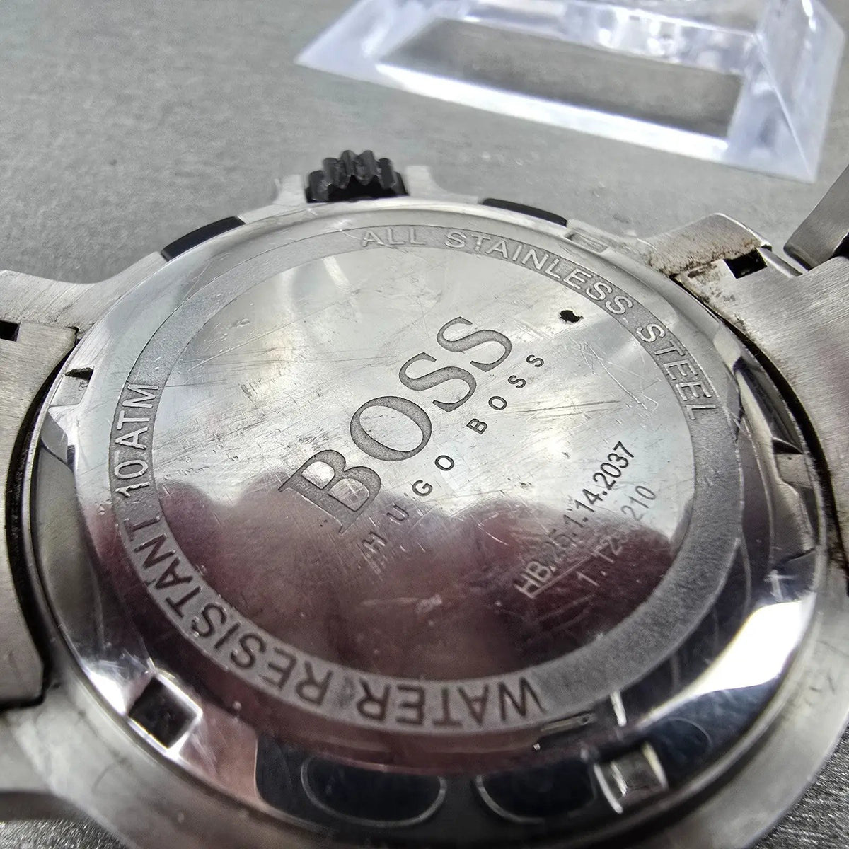 Hugo Boss Chronograph Watch Men 44mm Black Dial Silver Tone Date 1512109 New Bat9