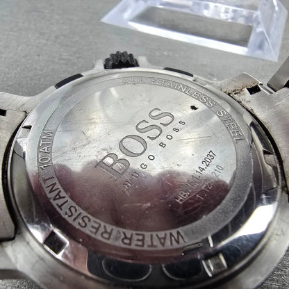 Hugo Boss Chronograph Watch Men 44mm Black Dial Silver Tone Date 1512109 New Bat9