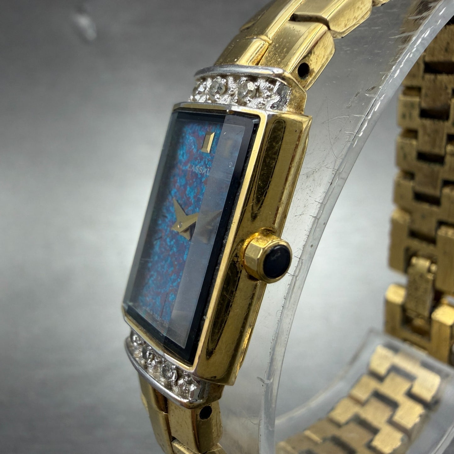 Seiko Lassale Tank Watch Women 13mm Blue Dial Gold Tone 2E20-6899 New Battery AB2