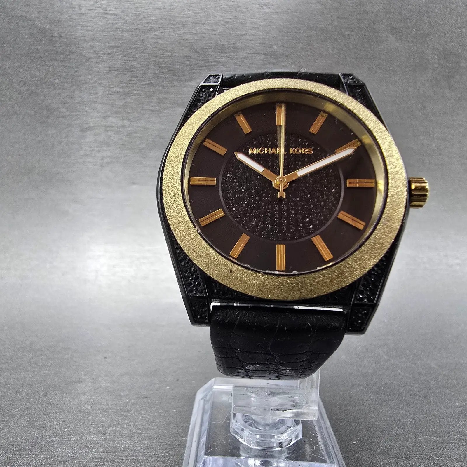 Michael Kors Channing Watch Women 40mm Black Dial Black & Gold Tone New Battery5