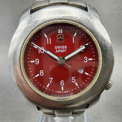 Victorinox Swiss Army V7 Watch Women 31mm Red Dial Silver Tone Date Round NewBat1