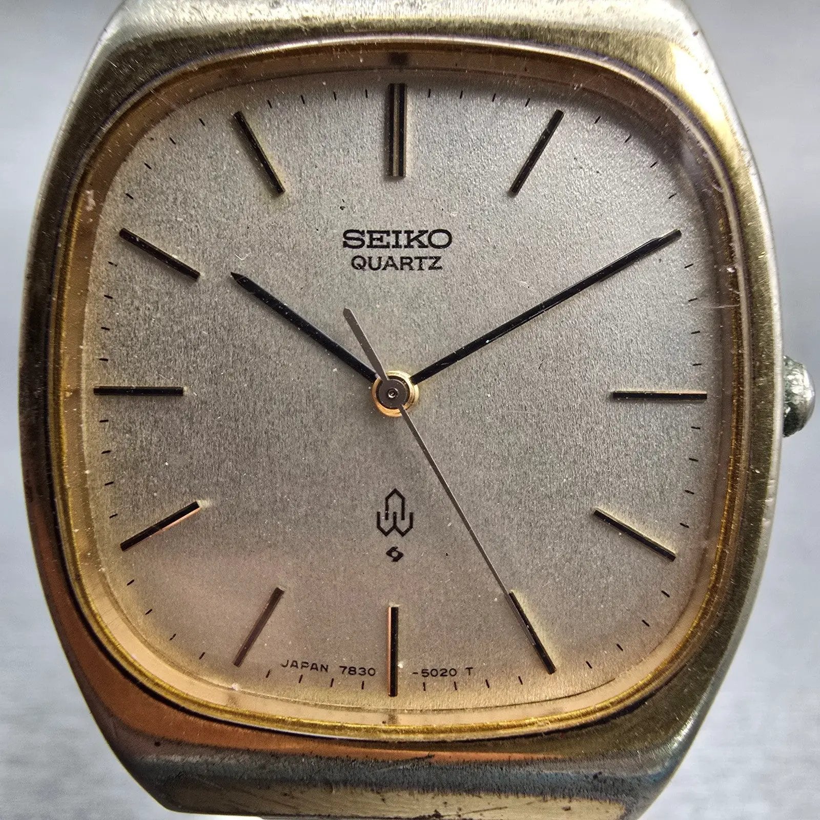 Seiko Watch Men 32mm Champagne Dial Gold Tone Rectangle 7830-5020 New Battery1