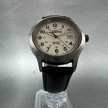 Timex Expedition Metal Field Watch Men 37mm White Dial Silver Tone Date New Batt5