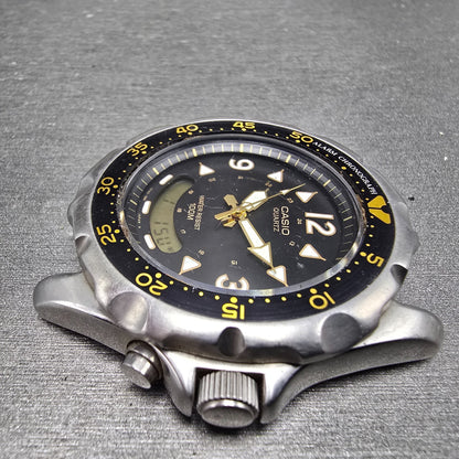 Casio AD-520 Smiley Watch Men 43mm Black Dial Silver Tone Ani Digi New Battery Q5
