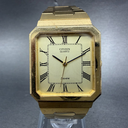 Citizen Seven Tank Watch Men 27mm Champagne Dial Gold Tone Octagon New Batt0
