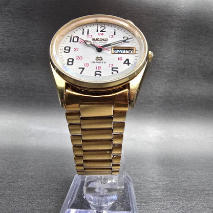 Seiko SQ Railroad Approved Watch Men 34mm White Dial Daydate 8223-8049 New BattK5