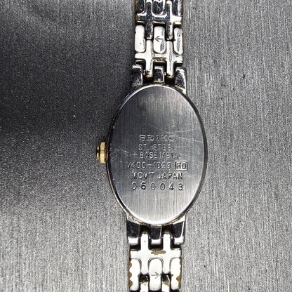 Seiko Watch Women 17mm White Dial Silver Tone Oval V400-1029 New Battery VTG 5610