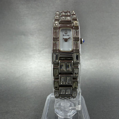 Bulova Tank Watch Women 14mm White Dial Silver Tone Crystal Accent 96L22 NewBat5
