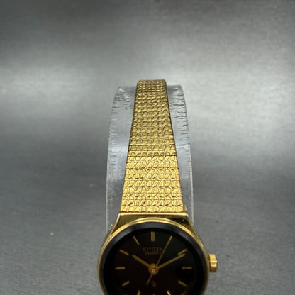 Citizen Watch Women 18mm Black Dial Gold Tone Round 5930-R02467 New Battery ABCD4