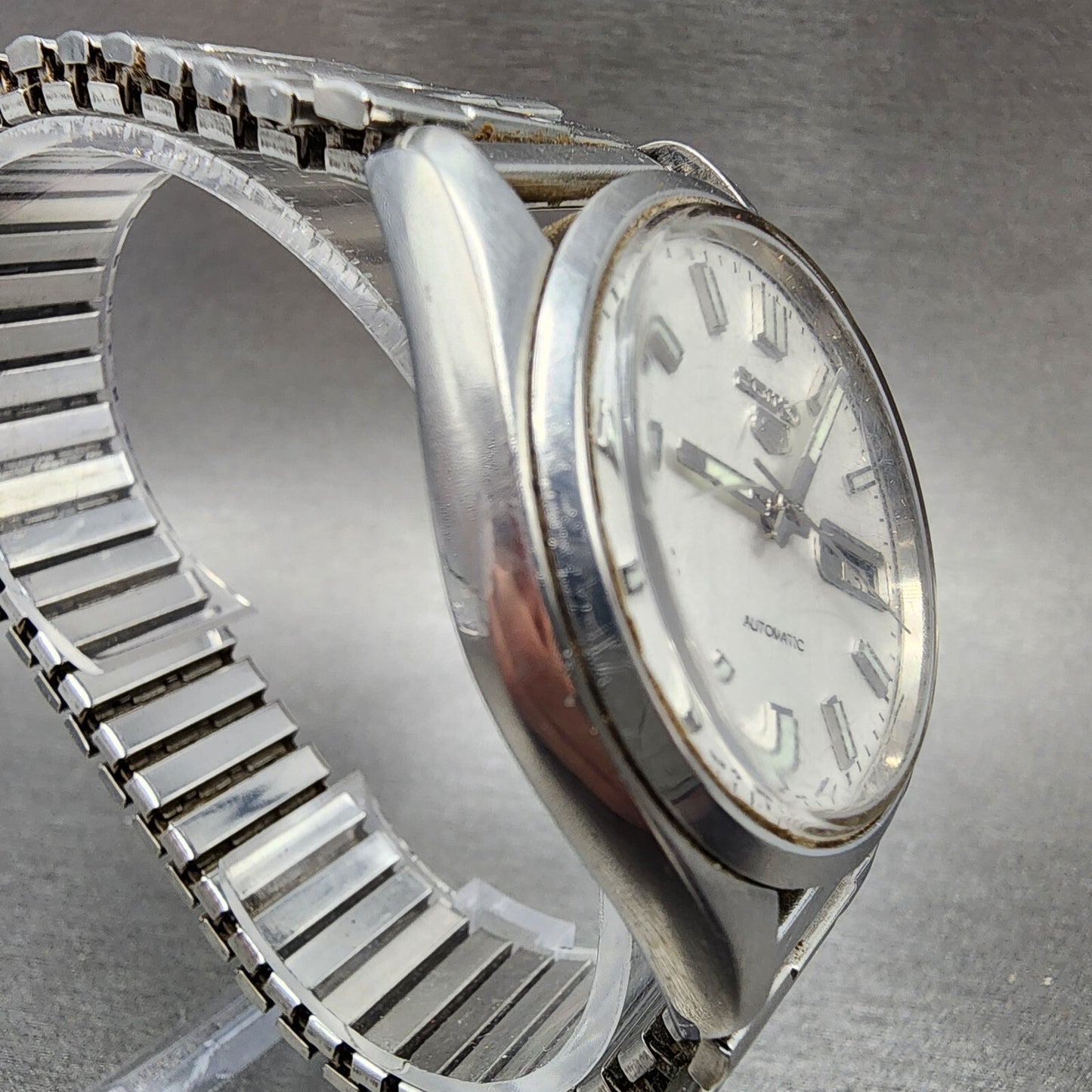 Seiko 5 Automatic Watch Men 37mm White Dial Steel Daydate 7009821A PARTS4