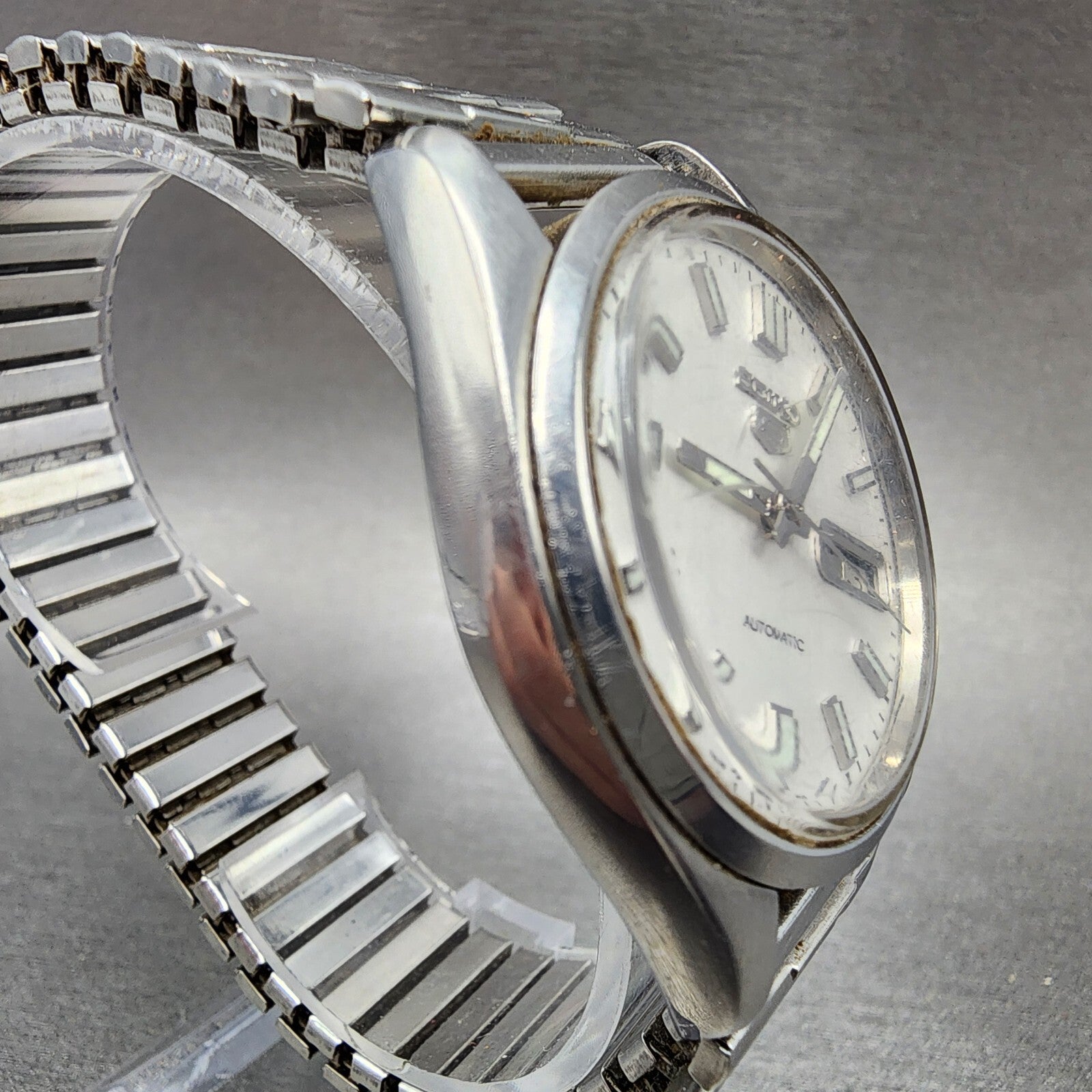 Seiko 5 Automatic Watch Men 37mm White Dial Steel Daydate 7009821A PARTS4