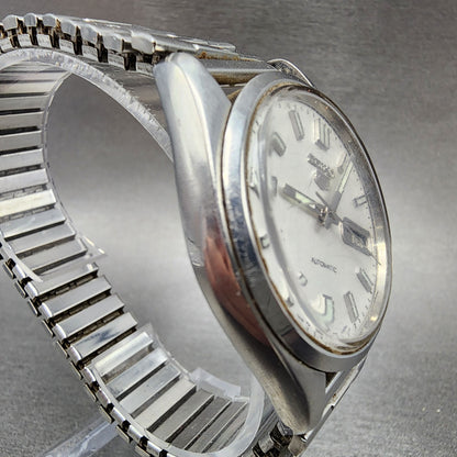 Seiko 5 Automatic Watch Men 37mm White Dial Steel Daydate 7009821A PARTS4