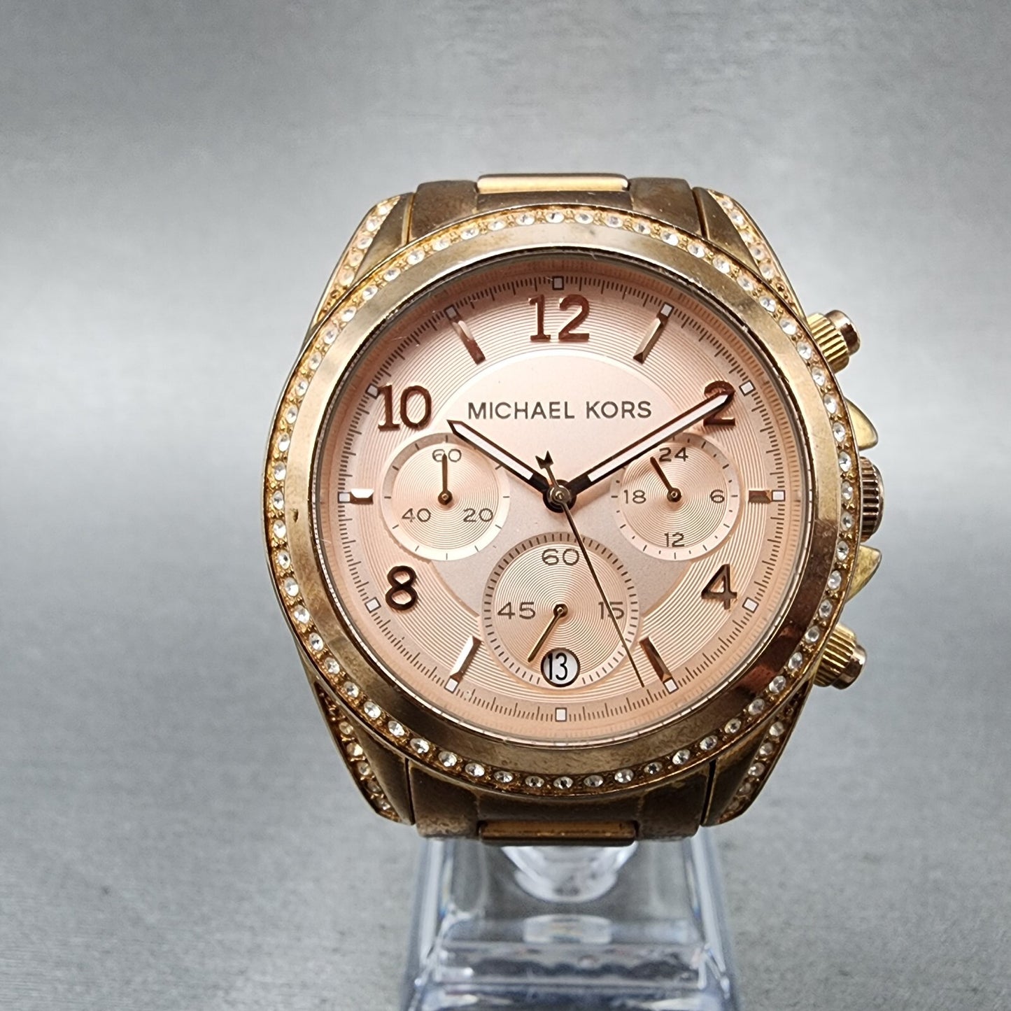 Michael Kors Blair Chronograph Watch Women 40mm Rose Dial Gold Tone Date New Bat0