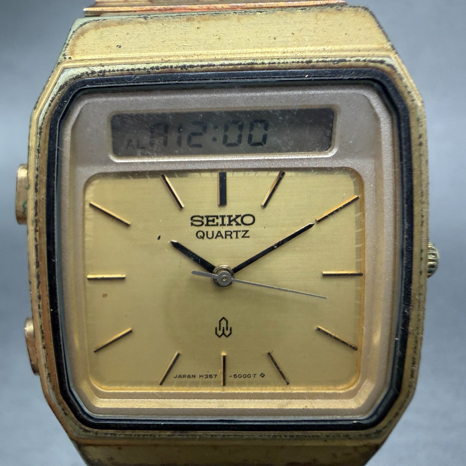 Seiko Analog Digital Watch Men 31mm Gold Tone Alarm Chrono H357-5000 PARTS2