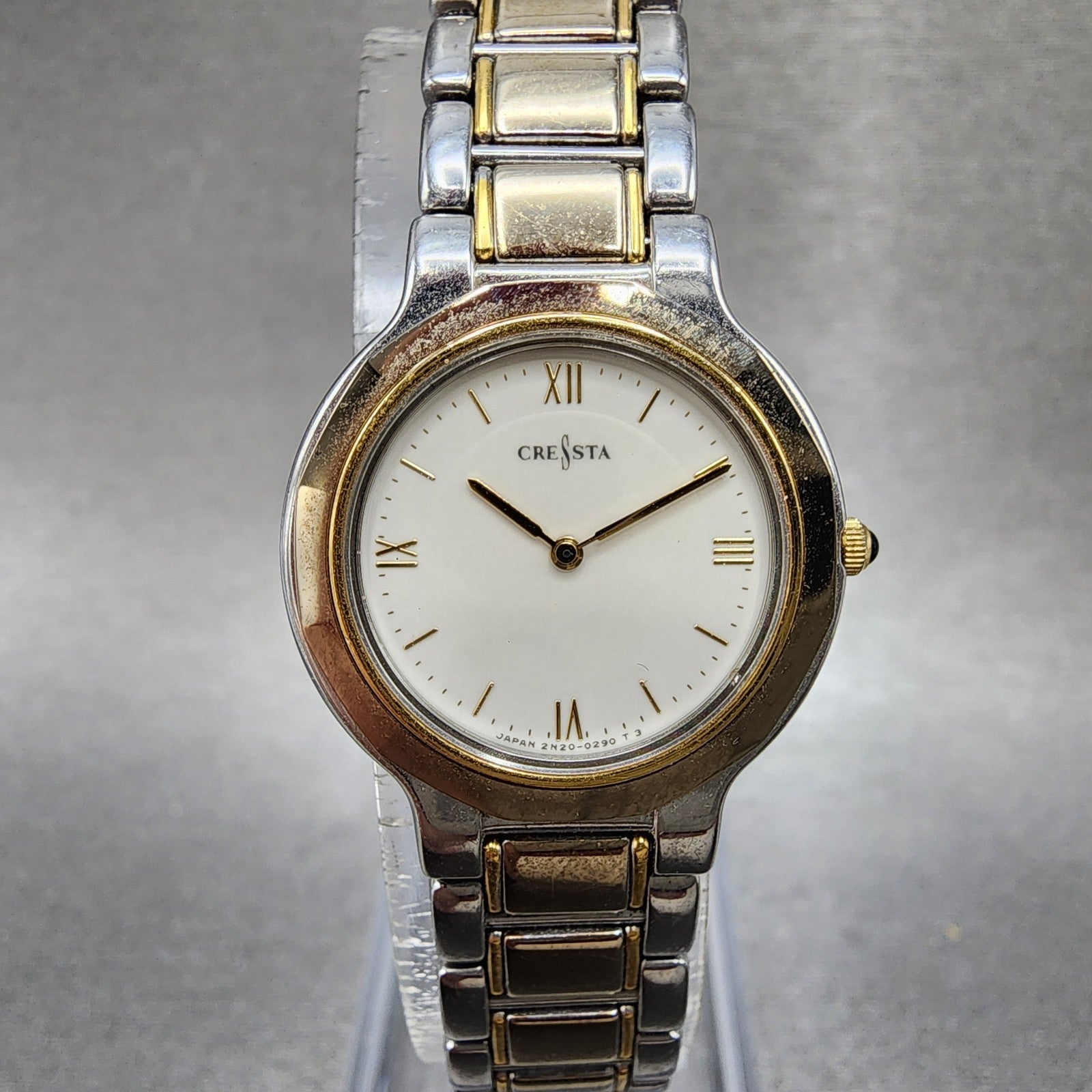 Seiko Cressta Watch Women 23mm White Dial Two Tone Round 2N200130 New Battery0