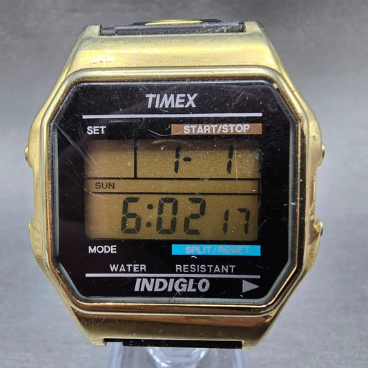 Timex Watch Men 35mm Gold Tone Digital Alarm Chronograph New Battery VTG0