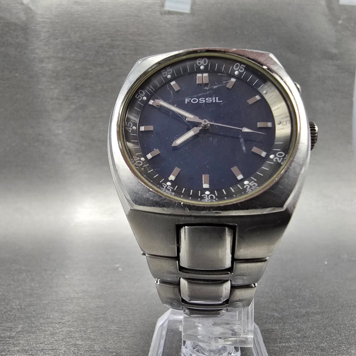 Fossil Blue Watch Men 39mm Blue Dial Silver Tone Round AM-3604 New Battery5