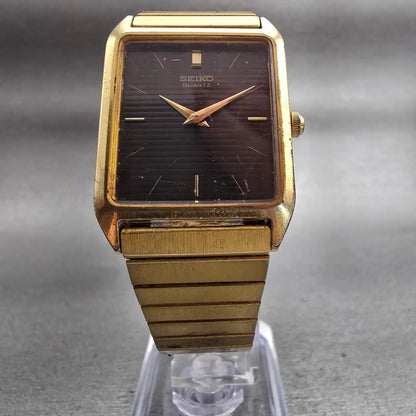 Seiko Watch Men 25mm Brown Dial Gold Tone Rectangle 5Y00-5000 New Battery VTG5