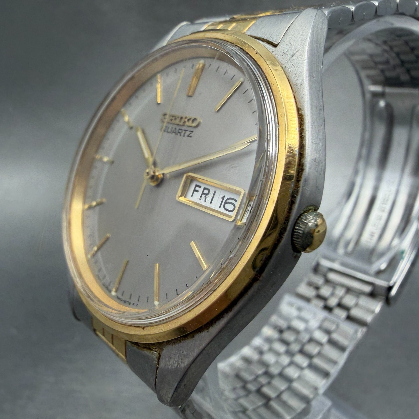 Seiko Watch Men 36mm Silver Dial Two Tone Daydate Round 7n43-8a30 New Battery G62