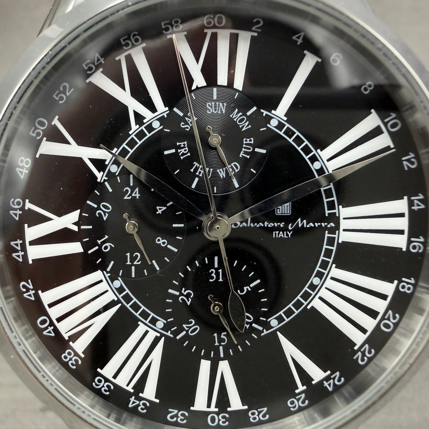 Salvatore Marra Chronograph Watch Men 48mm Black Dial Steel Date Round new batt2