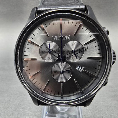 Nixon Sentry Chrono Watch Men 42mm Gray Dial Black Date Round New Battery0