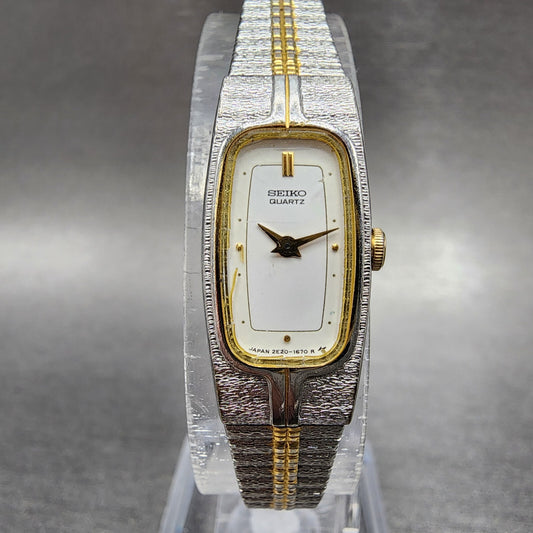 Seiko Tank Watch Women 13mm Gold Dial Gold Tone Rectangle 2E206319 New Battery0