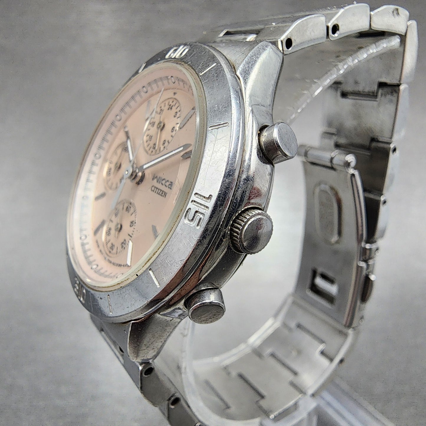 Citizen WICCA Chronograph Watch Women 32mm Pink Dial Silver Tone Date NewBattery2