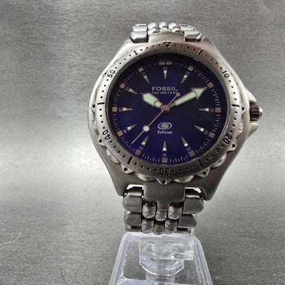 Fossil Blue Dive Watch Men 40mm Blue Dial Silver Tone Round AM-3067 New Battery5