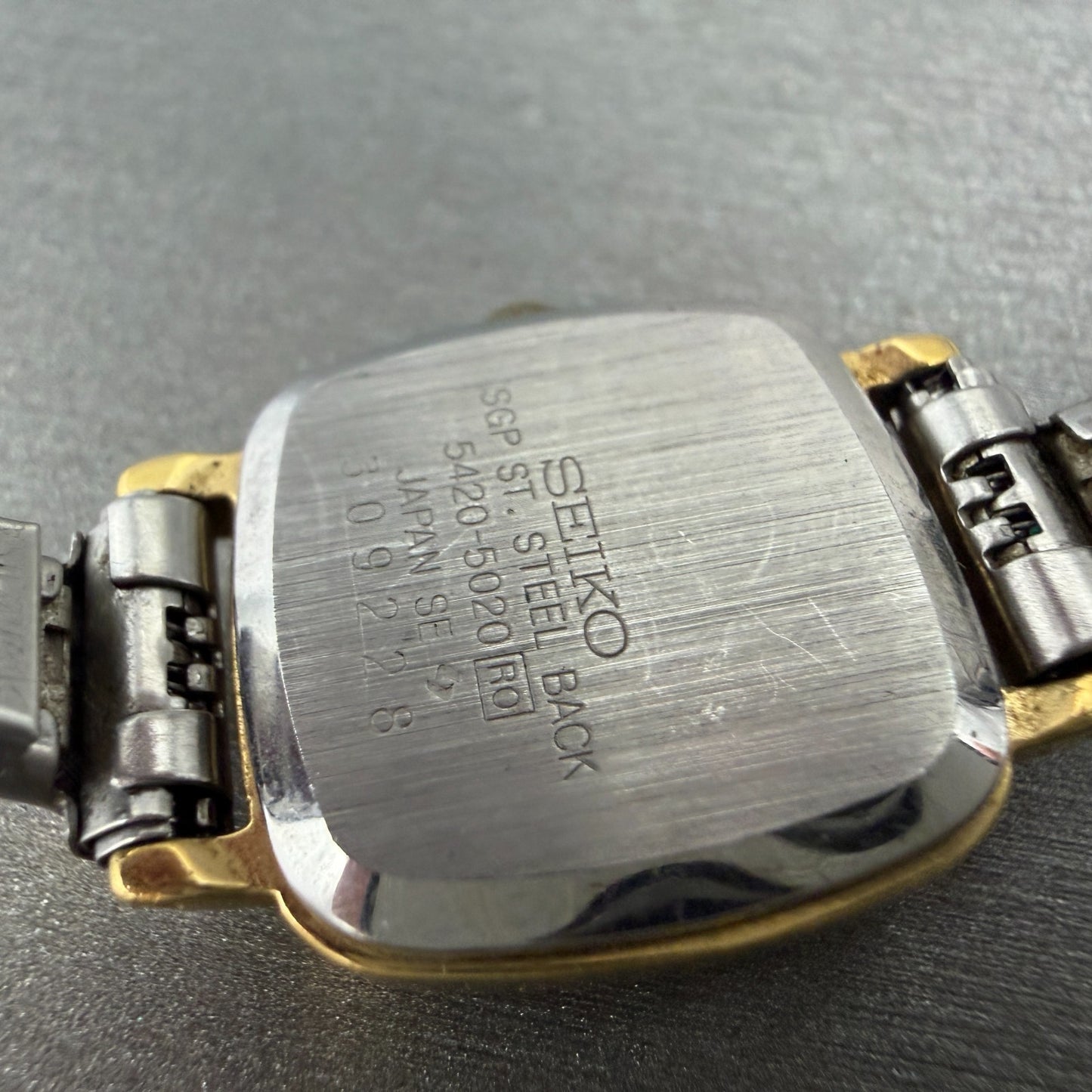 Seiko Tank Watch Women 19mm Champagne Dial Gold Tone 5420-5020 Square New Batt9