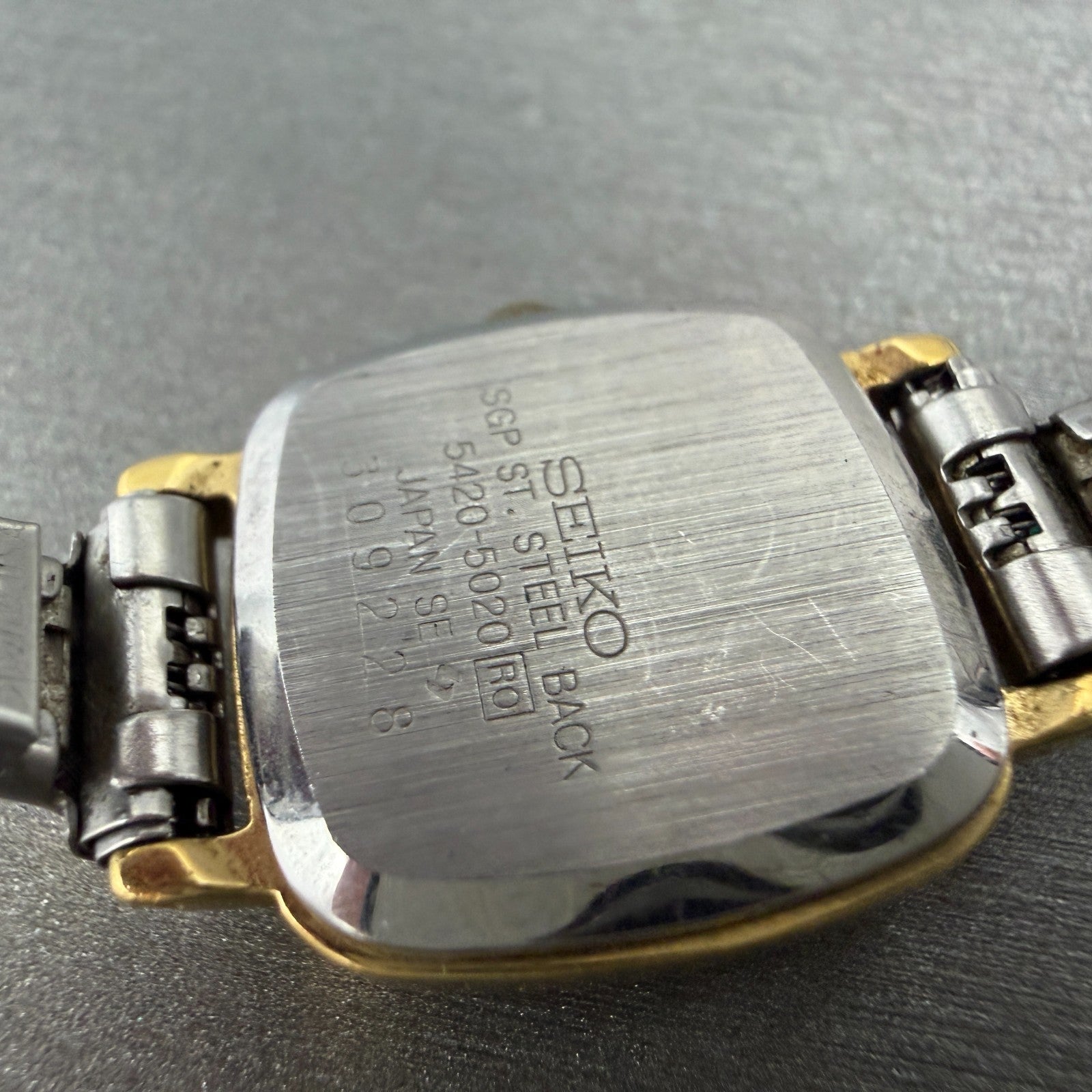 Seiko Tank Watch Women 19mm Champagne Dial Gold Tone 5420-5020 Square New Batt9