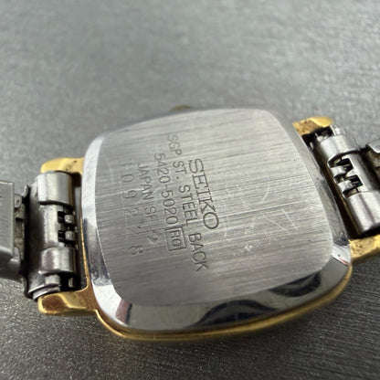 Seiko Tank Watch Women 19mm Champagne Dial Gold Tone 5420-5020 Square New Batt9