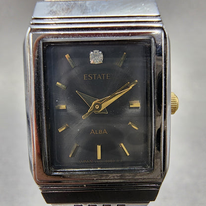 Seiko Alba Estate Tank Watch Women 18mm Black Dial Black Tone V4015130 New Batt1