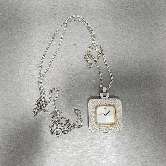 VTG Seiko Necklace Watch Unisex 30mm Silver Dial Gold Plated Square 21-3150 Runs
