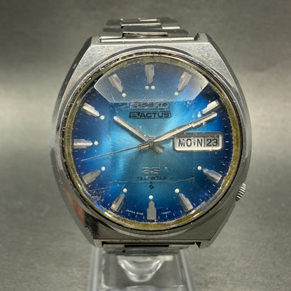 Seiko 5 Actus SS Watch Men 38mm Blue Dial Silver Tone Daydate 6106-7700 PARTS0