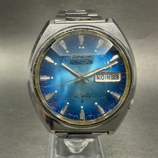 Seiko 5 Actus SS Watch Men 38mm Blue Dial Silver Tone Daydate 6106-7700 PARTS0