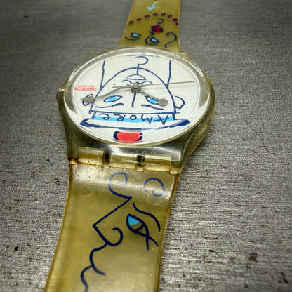 Swatch Flowers Watch Unisex 34mm White Dial Clear Case GK207 Round New Battery4