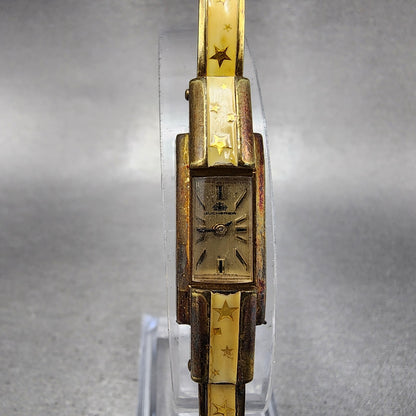 Bucherer Watch Women 11mm Champange Dial Gold Tone Rectangle Star Enamel PARTS